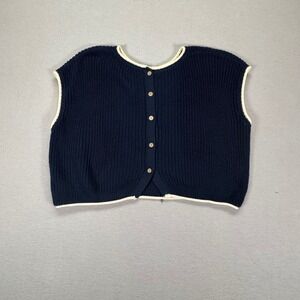 Miou Muse Cropped Knit Sweater Vest Cardigan Womens Med. Navy Blue Button Front